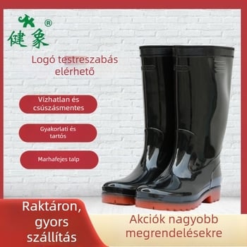 Esőcsizma uniszex felnőtteknek, PVC felső rész, műanyag talp, magas szár, csúszásmentes és kopásálló