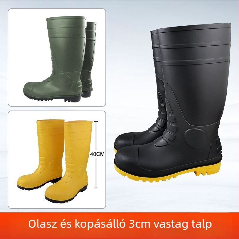 PVC biztonsági bakancs acélorr-ral, magas felső rész, csúszásmentes és áthatolás elleni védelem