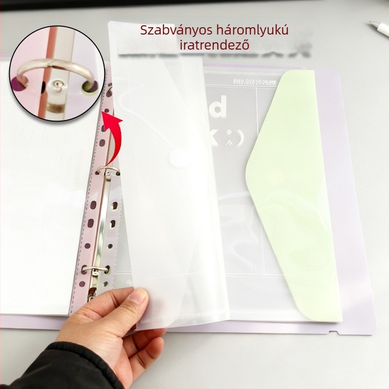 A4-es háromlyukas mappa átlátszó zsebekkel és pánttal – rendszerező dokumentumokhoz és vizsgafeladatokhoz