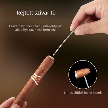 Debon öt az egyben szélvédett öngyújtó, újratölthető butánnal, V-vágóval és szivarvágóval, fém