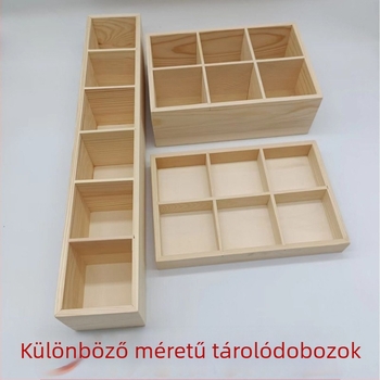 Fenyőfa irodai tároló doboz, hat rekesszel, 1-686 modell, testreszabható és logónyomható