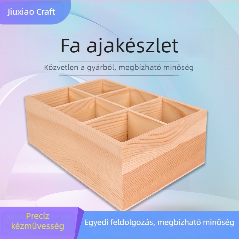Fenyőfa irodai tároló doboz, hat rekesszel, 1-686 modell, testreszabható és logónyomható