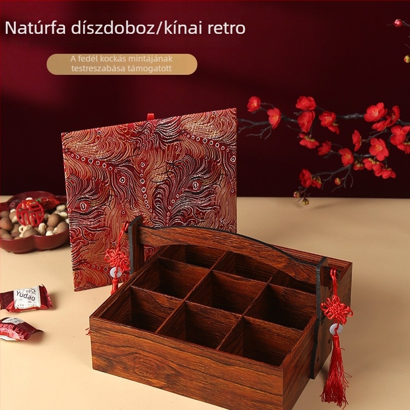 Személyre szabott fa doboz kínai esküvői édességek csomagolásához, fa erezetű hordozható ételdoboz, Mooncake ajándékdoboz a Középső Őszi ünnepre, új kínai stílus