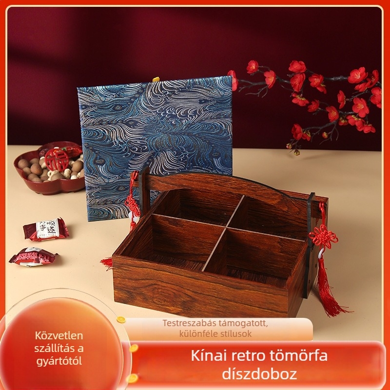 Személyre szabott fa doboz kínai esküvői édességek csomagolásához, fa erezetű hordozható ételdoboz, Mooncake ajándékdoboz a Középső Őszi ünnepre, új kínai stílus