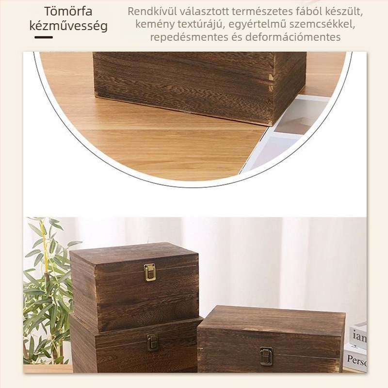 Tömörfa flip-tetős ékszerdoboz zárható – vintage stílusú, téglalap alakú, porvédett, kapacitás 7.5
