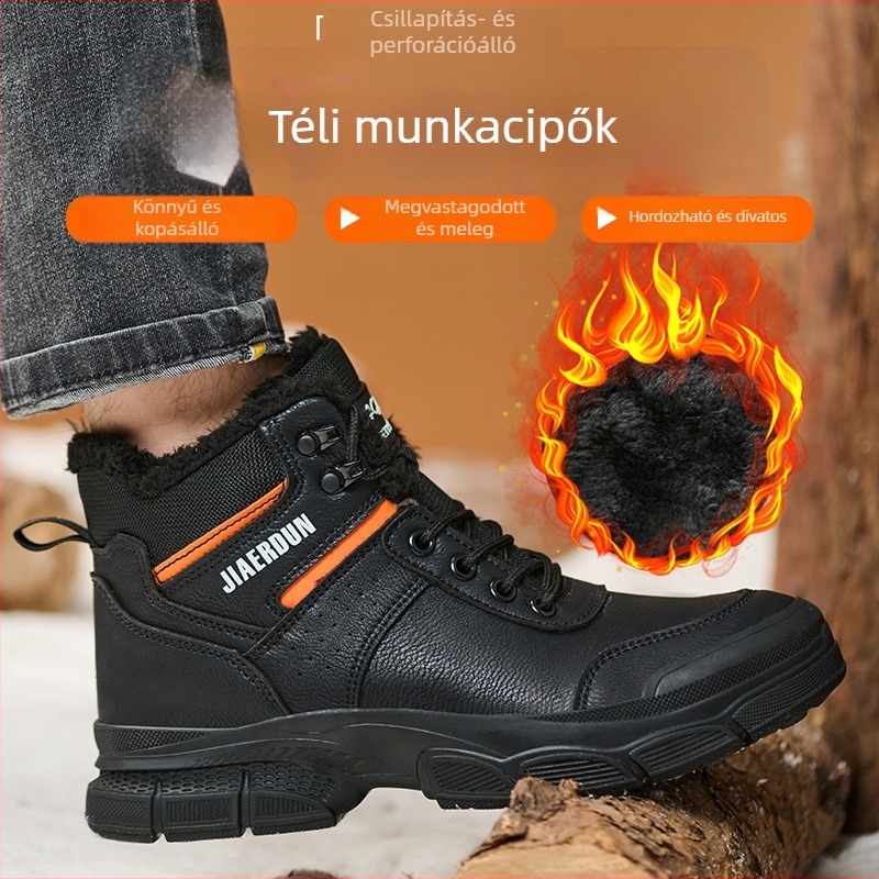 Férfi téli munkavédelmi cipő, magas felsőrész, mikroszálas bőr, acél orr, ütésálló és átszúrás elleni védelem
