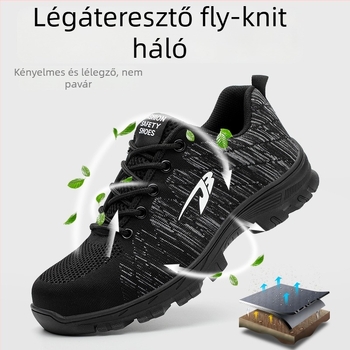 Ütés- és átszúrásálló munkacipő, csúszásmentes, lélegző fly-knit felsőrész, acélorrú, alacsony bokakialakítás