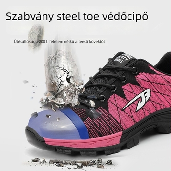 Ütés- és átszúrásálló munkacipő, csúszásmentes, lélegző fly-knit felsőrész, acélorrú, alacsony bokakialakítás
