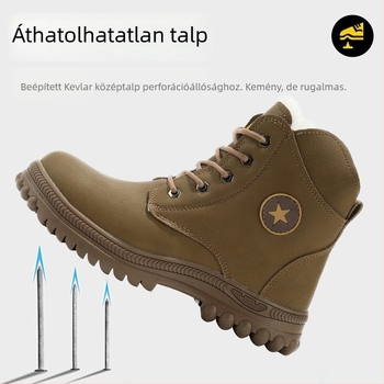 Téli vízálló munkavédelmi cipő, magas szárú, acél orr, ütés- és perforációálló, fleece béléssel