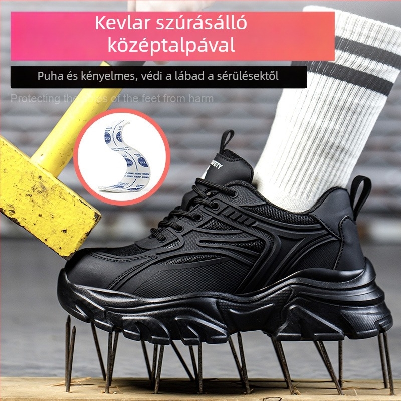 Női védő munkacipő — könnyű, magasságot növelő, perforáció elleni védelem, acélorr, légáteresztő