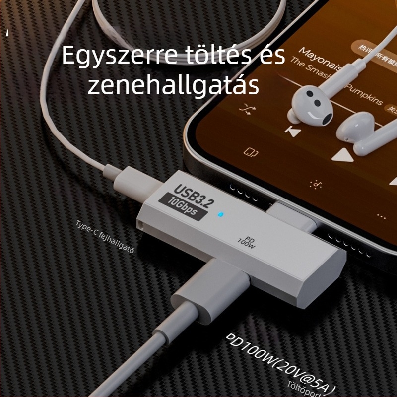 Type-C 1–2 adapter PD-100W gyors töltés és digitális audio átalakító fejhallgatókhoz