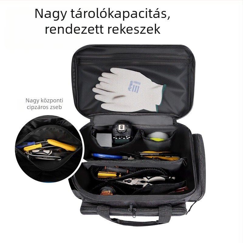 Szerszámtároló táska megerősített aljzattal, támasztó borítóval, csúszásmentes és kopásálló