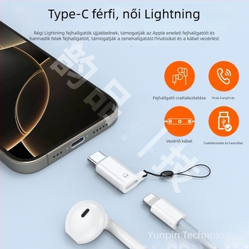 Type-C‑ről Apple Lightning hangadapter beépített vonalas távirányítóval hívásokhoz és zenékhez