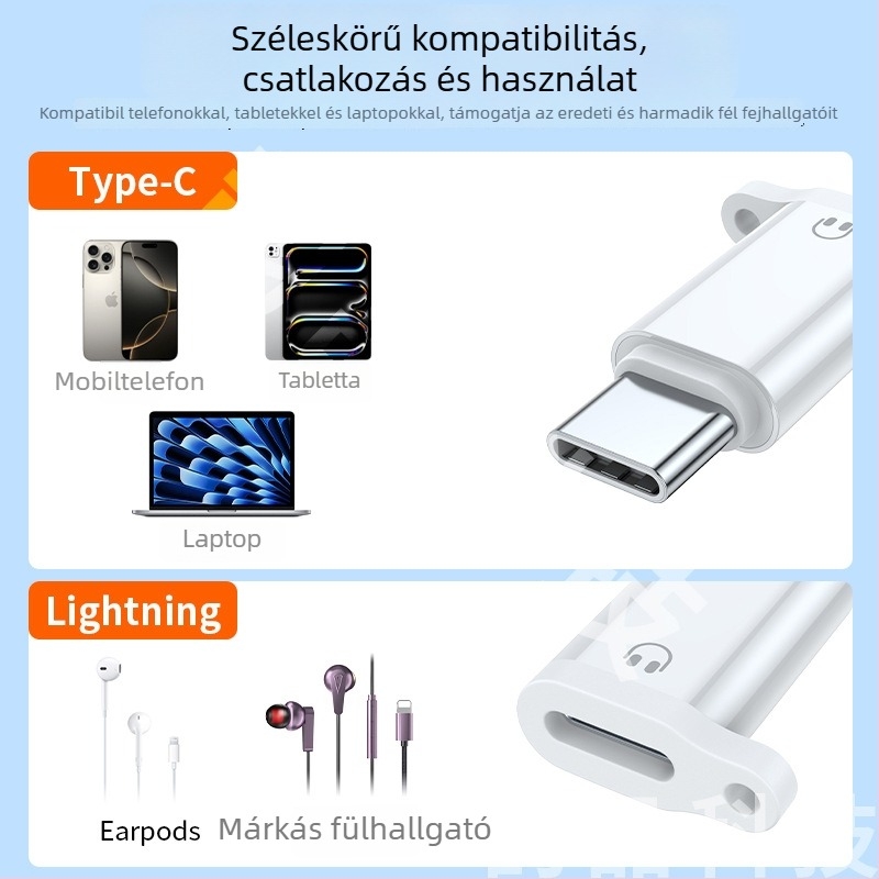 Type-C‑ről Apple Lightning hangadapter beépített vonalas távirányítóval hívásokhoz és zenékhez
