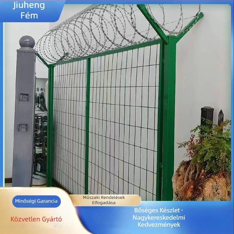 Őrkerítés kapaszkodás elleni pengékkel és szögesdróttal, Y-alakú határvédő kerítés