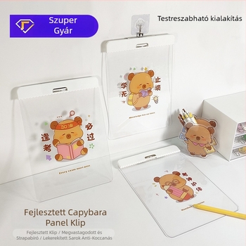 Akril klipboard erős csipesz-mechanizmussal és lemez-klippel; logó nyomtatás elérhető; testreszabás.