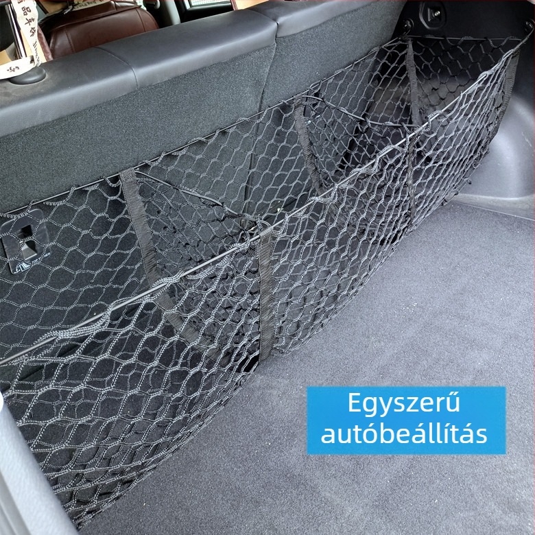 Autó csomagtartó tároló háló, három rekeszes, multifunkcionális dupla rétegű, függő design; poliészter; csomagtartó használat; függő típus; logónyomtatás
