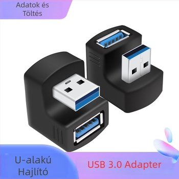 USB 3.0 női–férfi adapter, U-formás, 180°