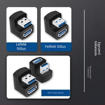 USB 3.0 női–férfi adapter, U-formás, 180°