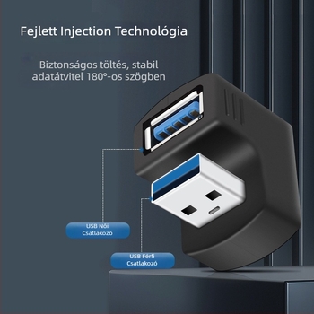 USB 3.0 női–férfi adapter, U-formás, 180°