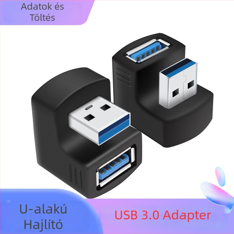 USB 3.0 női–férfi adapter, U-formás, 180°