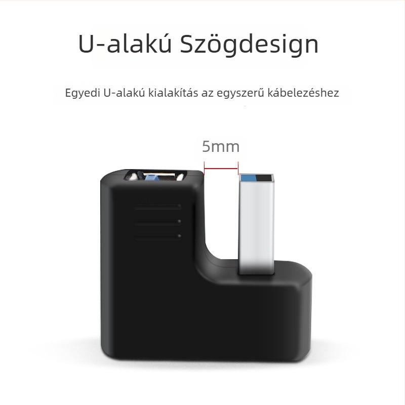 USB 3.0 női–férfi adapter, U-formás, 180°