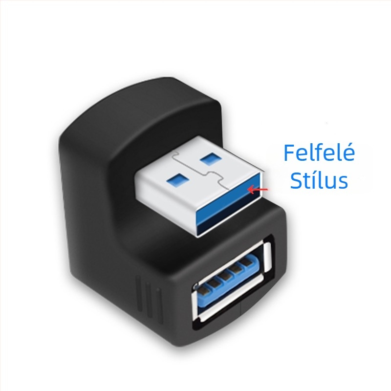 USB 3.0 női–férfi adapter, U-formás, 180°