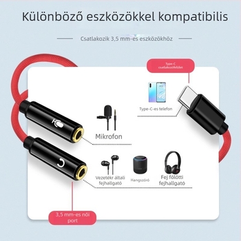 Lianpu Type-C két 3,5 mm-es audio adapter fejhallgatóhoz és mikrofonhoz – 2 az 1-ben, kompatibil Samsung, Google, Huawei, Glory, Xiaomi