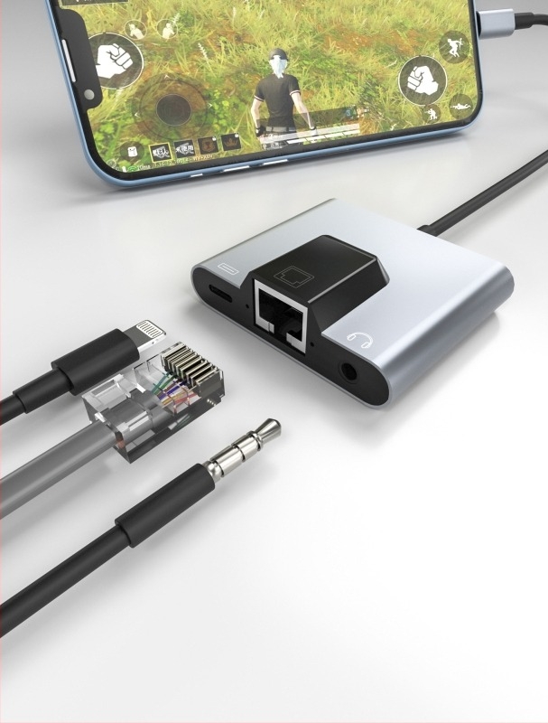 Android Type-C 3 az 1-ben adapter RJ45 Ethernet, audio és tápegység (Gigabit)