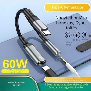 Type-C digitális audió dekóder adapter - 2-az-1-ben fejhallgató kiegészítő, modell T23-T24