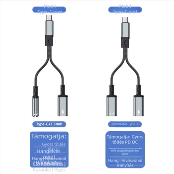 Type-C digitális audió dekóder adapter - 2-az-1-ben fejhallgató kiegészítő, modell T23-T24
