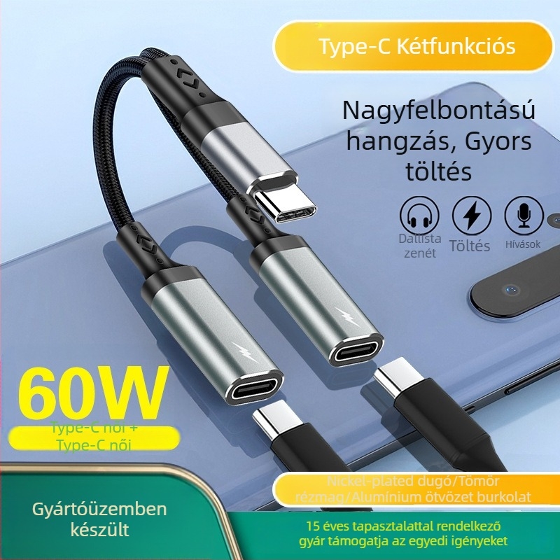 Type-C digitális audió dekóder adapter - 2-az-1-ben fejhallgató kiegészítő, modell T23-T24