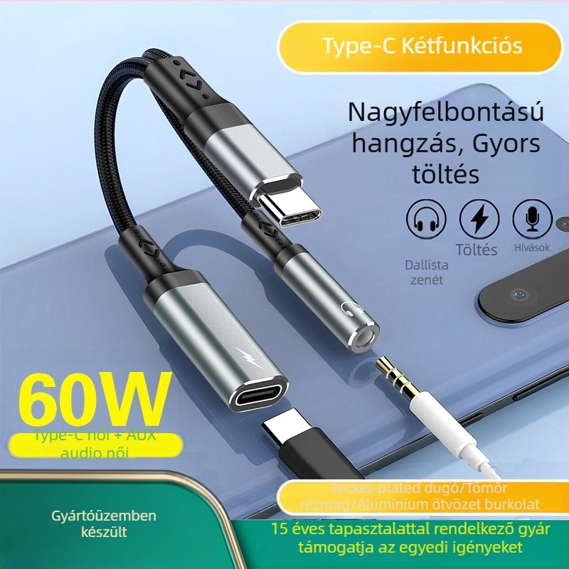 Type-C digitális audió dekóder adapter - 2-az-1-ben fejhallgató kiegészítő, modell T23-T24