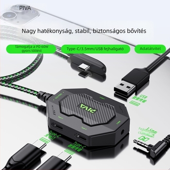 Piva GS3 adapter Huawei és Xiaomi készülékekhez, USB-C és Mini USB, 3 az 1-ben gyorstöltés, max. 60W, szövött kivitel
