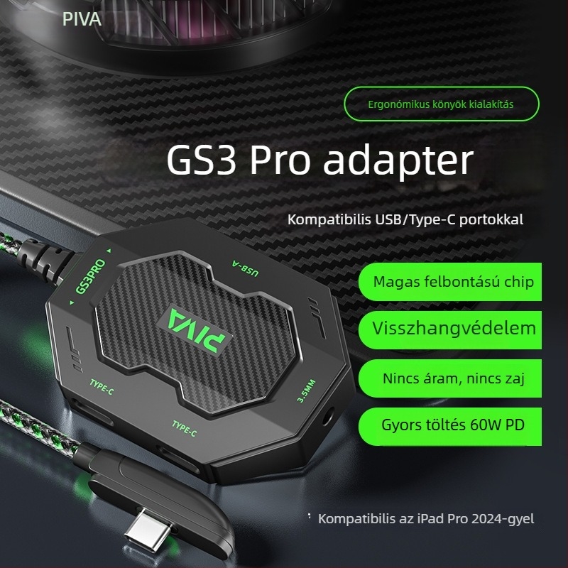 Piva GS3 adapter Huawei és Xiaomi készülékekhez, USB-C és Mini USB, 3 az 1-ben gyorstöltés, max. 60W, szövött kivitel