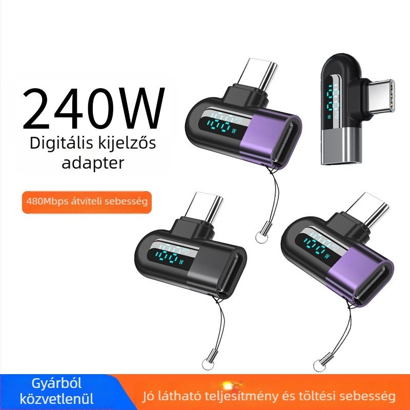Digitális kijelzős 120W Type-C L-alakú adapter, univerzális gyors töltés