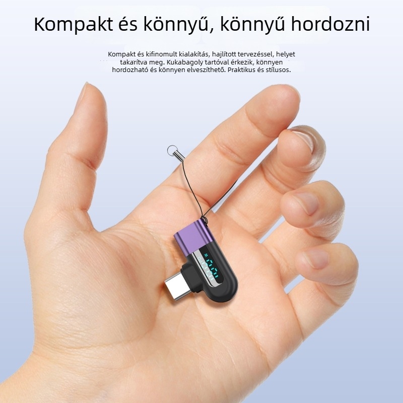 Digitális kijelzős 120W Type-C L-alakú adapter, univerzális gyors töltés