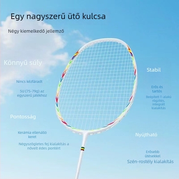 Bádmintonütő, karbon szálas váz, súly 75–79 g, G5 nyél, nylon húrok, amatőr juniorok és középhaladó játékosok számára