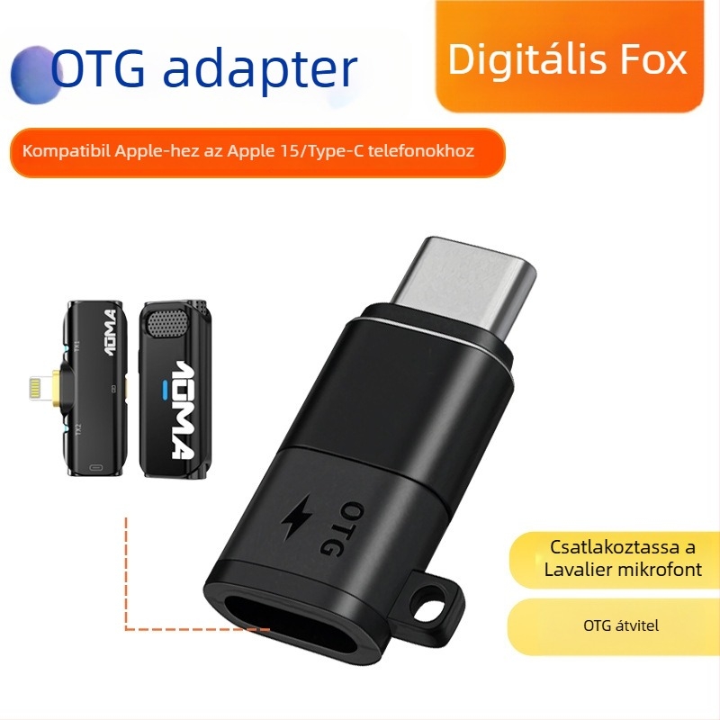 OTG Type-C adapter mobiltelefonokra és tabletekhez töltéssel, multifunkcionális vezeték nélküli mikrofon – Digital Fox