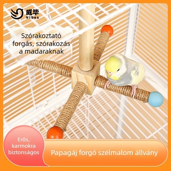 Papagáj játék vasból készült szélmalom állvánnyal, mászó hálóval és hintával, modell N284011