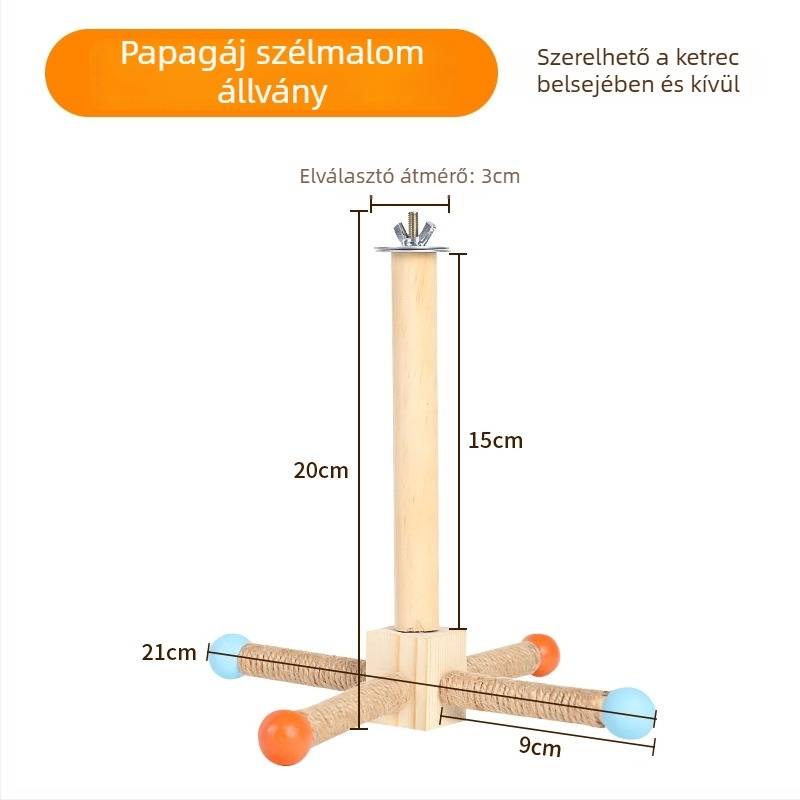 Papagáj játék vasból készült szélmalom állvánnyal, mászó hálóval és hintával, modell N284011
