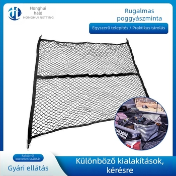 Elasztikus raktározó háló pickup hátsó rekeszéhez, polipropilén + latex, 4 kampóval, testreszabható, függő használat
