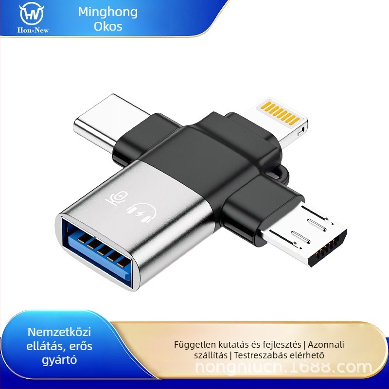 Cross OTG adapter, 3 az 1-ben USB-C OTG konverter Apple, Huawei, Oppo, Xiaomi és Vivo készülékekhez