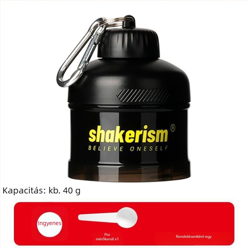 Tejpor adagoló doboz műanyag tölcsérrel, élelmiszer-minőségű, hordozható, alkalmas fehérje porhoz