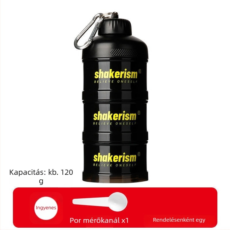 Tejpor adagoló doboz műanyag tölcsérrel, élelmiszer-minőségű, hordozható, alkalmas fehérje porhoz