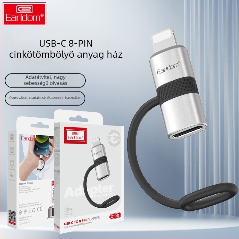Earldom OT90L Lightning to USB-C Töltőadapter, férfi–női, PD gyors töltés Apple készülékekhez