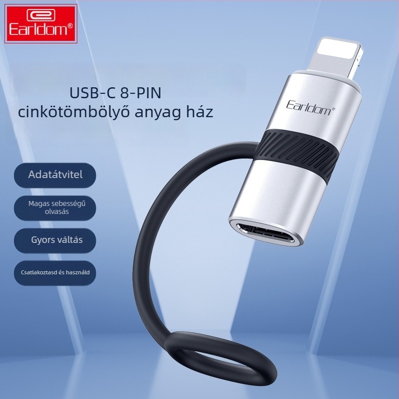Earldom OT90L Lightning to USB-C Töltőadapter, férfi–női, PD gyors töltés Apple készülékekhez