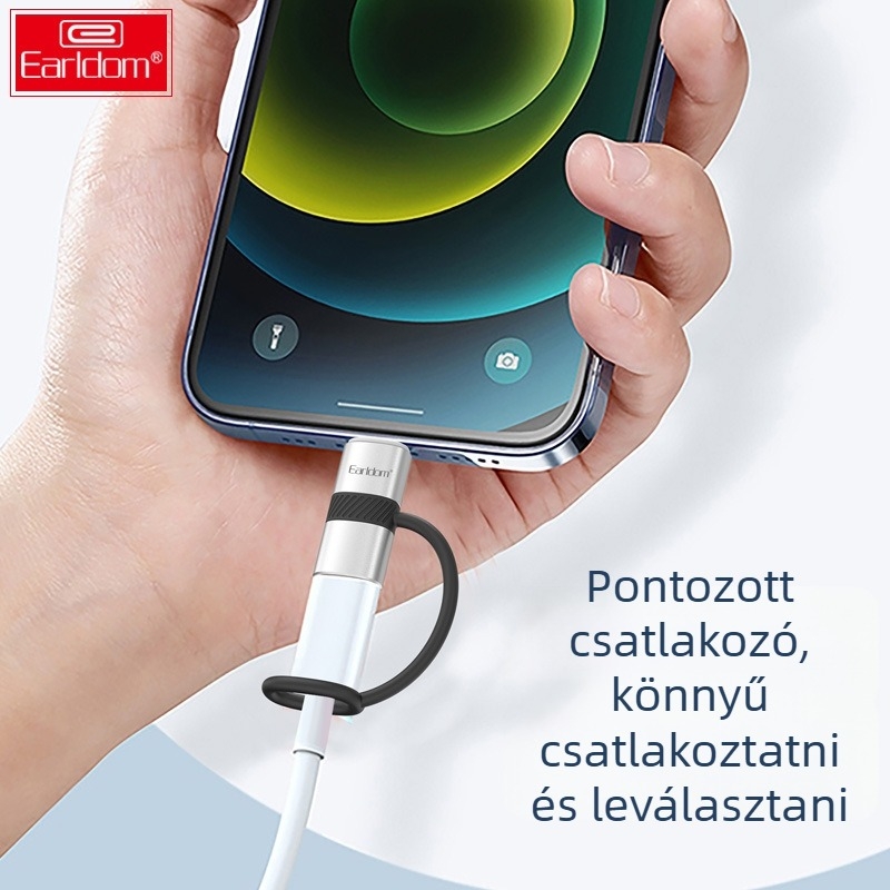 Earldom OT90L Lightning to USB-C Töltőadapter, férfi–női, PD gyors töltés Apple készülékekhez