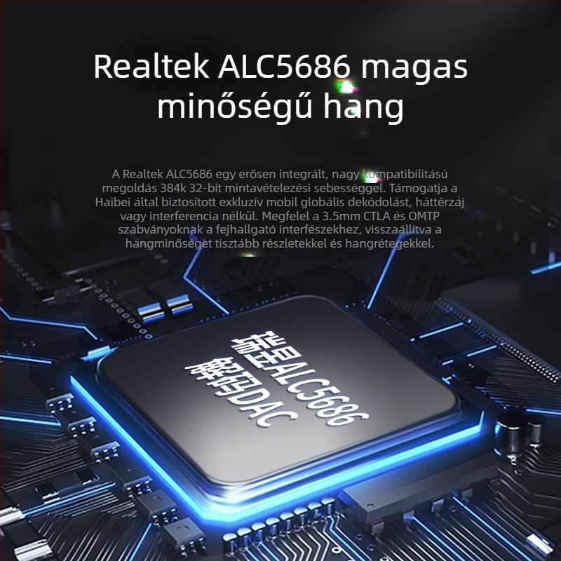 Type-C–től 3,5 mm-es audió adapterkábel (Realtek 5686) USB-C telefonokra, privát modell, licencelt magán címke