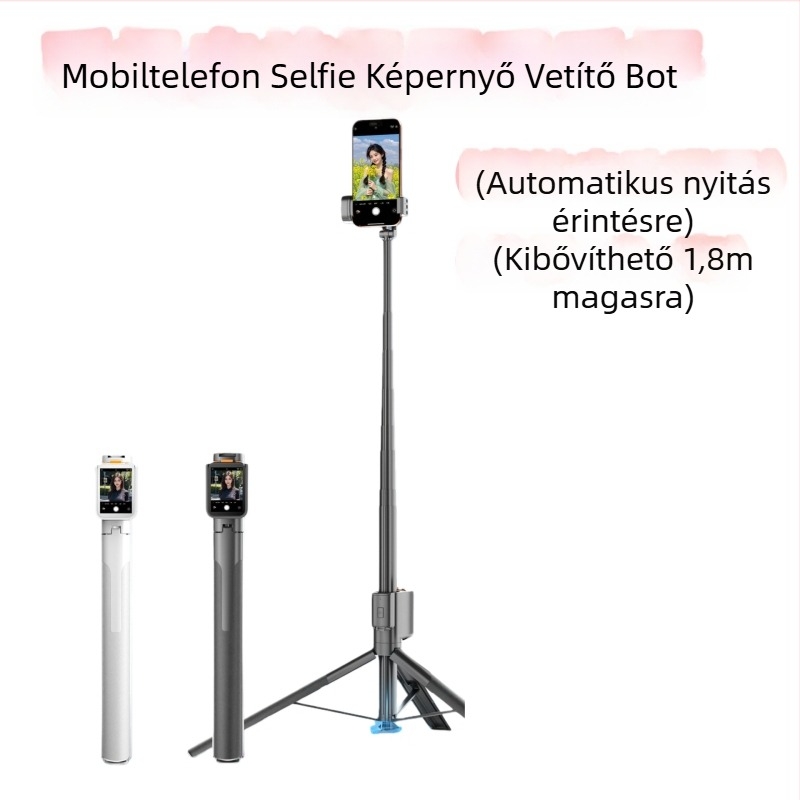 Selfie bot képernyő-projektorral - Bluetooth távirányító, ötvözettest, beépített képstabilizátor